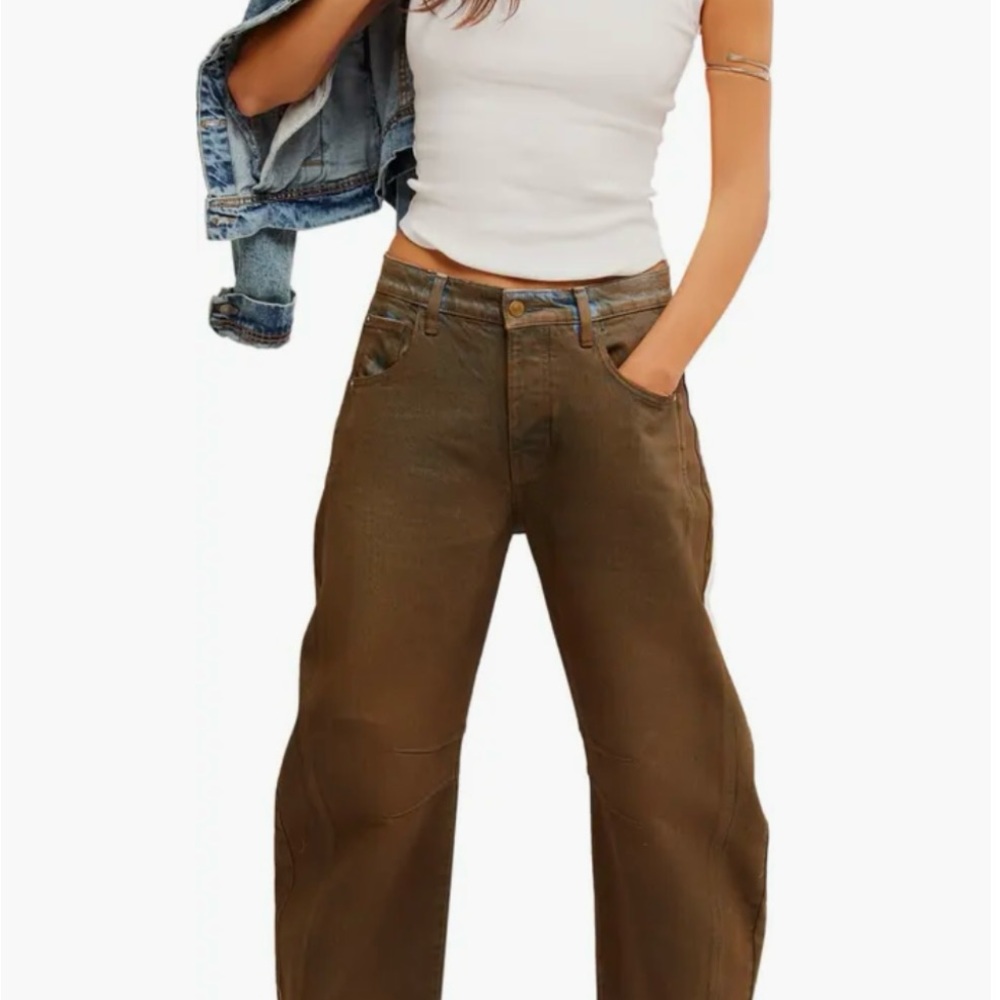 We the free NWT good luck coated high waist ankle barrel jeans free people